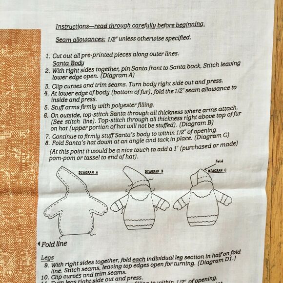 SANTA CLAUS Plush Doll Fabric Pattern  Soft Sculpture Cut & Sew Craft  Christmas - Picture 4 of 7